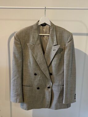 Givenchy Gray 100% Wool Lightweight Summer Double-Breasted Check Blazer Mens 46